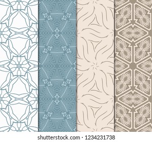 Set Of Modern Floral Seamless Pattern. Decorative Texture For Wallpaper, Invitation, Fabric. Vector Illustration. Color