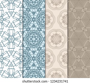 Set Of Modern Floral Seamless Pattern. Decorative Texture For Wallpaper, Invitation, Fabric. Vector Illustration. Color
