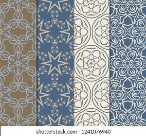 Set Of Modern Floral Seamless Pattern. Decorative Texture For Wallpaper, Invitation, Fabric. Vector Illustration. Color