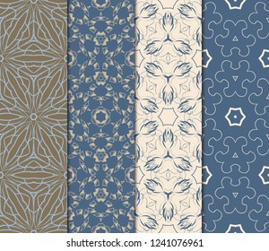 Set Of Modern Floral Seamless Pattern. Decorative Texture For Wallpaper, Invitation, Fabric. Vector Illustration. Color