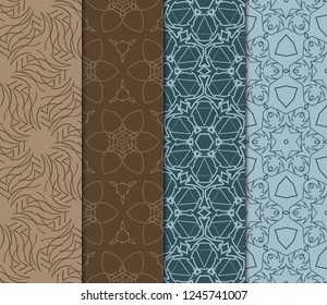 Set Of Modern Floral Seamless Pattern. Decorative Texture For Wallpaper, Invitation, Fabric. Vector Illustration. Color