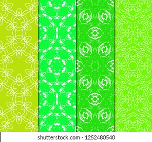 Set Of Modern Floral Seamless Pattern. Decorative Texture For Wallpaper, Invitation, Fabric. Vector Illustration. Color