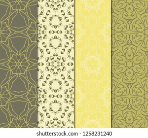 Set Of Modern Floral Seamless Pattern. Decorative Texture For Wallpaper, Invitation, Fabric. Vector Illustration. Color