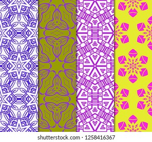 Set Of Modern Floral Seamless Pattern. Decorative Texture For Wallpaper, Invitation, Fabric. Vector Illustration. Color