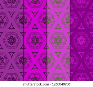 Set Of Modern Floral Seamless Pattern. Decorative Texture For Wallpaper, Invitation, Fabric. Vector Illustration. Color
