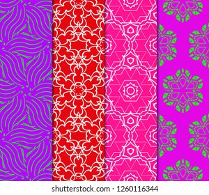 Set Of Modern Floral Seamless Pattern. Decorative Texture For Wallpaper, Invitation, Fabric. Vector Illustration. Color