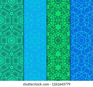 Set Of Modern Floral Seamless Pattern. Decorative Texture For Wallpaper, Invitation, Fabric. Vector Illustration. Color