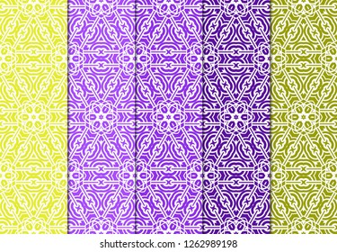Set Of Modern Floral Seamless Pattern. Decorative Texture For Wallpaper, Invitation, Fabric. Vector Illustration. Color