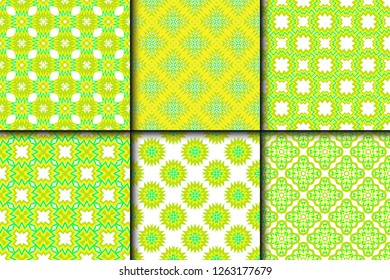 Set Of Modern Floral Seamless Pattern. Decorative Texture For Wallpaper, Invitation, Fabric. Vector Illustration. Color