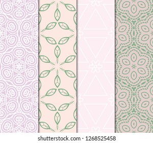 Set Of Modern Floral Seamless Pattern. Decorative Texture For Wallpaper, Invitation, Fabric. Vector Illustration. Color