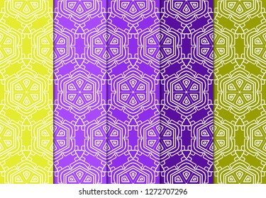 Set Of Modern Floral Seamless Pattern. Decorative Texture For Wallpaper, Invitation, Fabric. Vector Illustration. Color