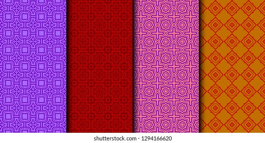 Set Of Modern Floral Seamless Pattern. Decorative Texture For Wallpaper, Invitation, Fabric. Vector Illustration. Color. Red color.