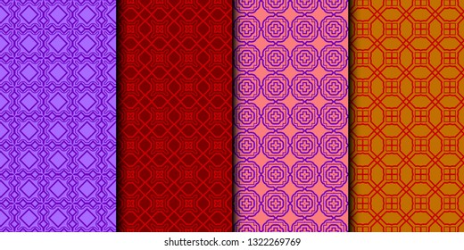 Set Of Modern Floral Seamless Pattern. Decorative Texture For Wallpaper, Invitation, Fabric. Vector Illustration. Color. Red color.