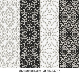 set of modern floral seamless pattern art deco background. Luxury texture for wallpaper, invitation. Vector illustration.