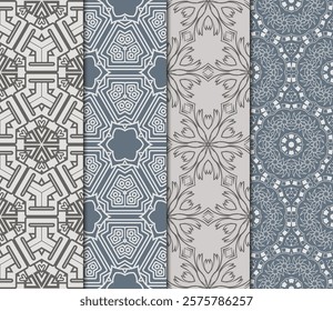 set of modern floral seamless pattern art deco background. Luxury texture for wallpaper, invitation. Vector illustration.