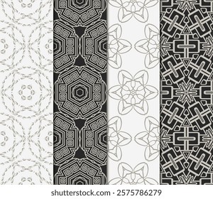 set of modern floral seamless pattern art deco background. Luxury texture for wallpaper, invitation. Vector illustration.
