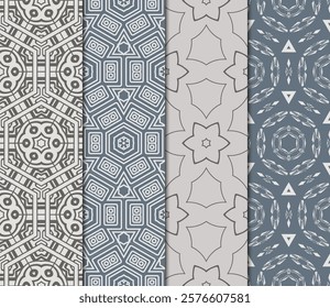 set of modern floral seamless pattern art deco background. Luxury texture for wallpaper, invitation. Vector illustration.