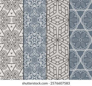 set of modern floral seamless pattern art deco background. Luxury texture for wallpaper, invitation. Vector illustration.