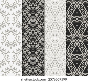 set of modern floral seamless pattern art deco background. Luxury texture for wallpaper, invitation. Vector illustration.