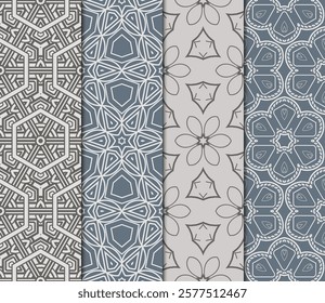 set of modern floral seamless pattern art deco background. Luxury texture for wallpaper, invitation. Vector illustration.