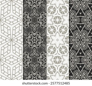 set of modern floral seamless pattern art deco background. Luxury texture for wallpaper, invitation. Vector illustration.