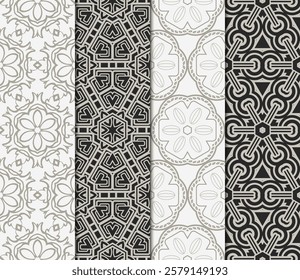 set of modern floral seamless pattern art deco background. Luxury texture for wallpaper, invitation. Vector illustration.