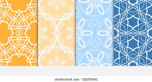 set of modern floral seamless pattern. vector. blue, orange color. for design invitation, interior wallpaper, cover card