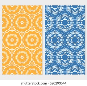 set of modern floral seamless pattern. vector. blue, orange color. for design invitation, interior wallpaper, cover card