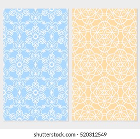 set of modern floral seamless pattern. vector. blue, orange color. for design invitation, interior wallpaper, cover card