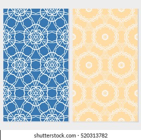 set of modern floral seamless pattern. vector. blue, orange color. for design invitation, interior wallpaper, cover card