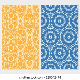 set of modern floral seamless pattern. vector. blue, orange color. for design invitation, interior wallpaper, cover card