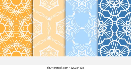 set of modern floral seamless pattern. vector. blue, orange color. for design invitation, interior wallpaper, cover card