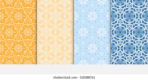 set of modern floral seamless pattern. vector. blue, orange color. for design invitation, interior wallpaper, cover card