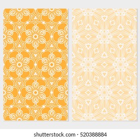 set of modern floral seamless pattern. vector. blue, orange color. for design invitation, interior wallpaper, cover card