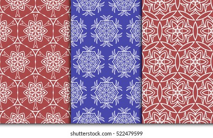 set of modern floral seamless pattern. geometric line and shape. vector illustration. red, green, blue color. for interior design, wallpaper, paper fill