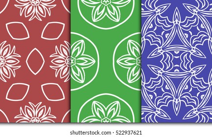 set of modern floral seamless pattern. geometric line and shape. vector illustration. red, green, blue color. for interior design, wallpaper, paper fill