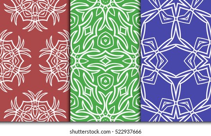 set of modern floral seamless pattern. geometric line and shape. vector illustration. red, green, blue color. for interior design, wallpaper, paper fill