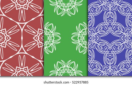 set of modern floral seamless pattern. geometric line and shape. vector illustration. red, green, blue color. for interior design, wallpaper, paper fill