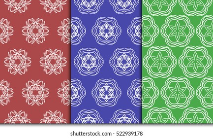 set of modern floral seamless pattern. geometric line and shape. vector illustration. red, green, blue color. for interior design, wallpaper, paper fill