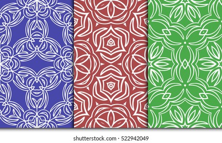 set of modern floral seamless pattern. geometric line and shape. vector illustration. red, green, blue color. for interior design, wallpaper, paper fill