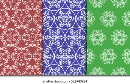set of modern floral seamless pattern. geometric line and shape. vector illustration. red, green, blue color. for interior design, wallpaper, paper fill