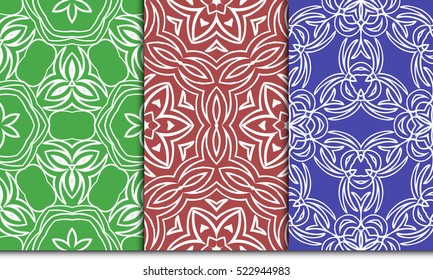 set of modern floral seamless pattern. geometric line and shape. vector illustration. red, green, blue color. for interior design, wallpaper, paper fill