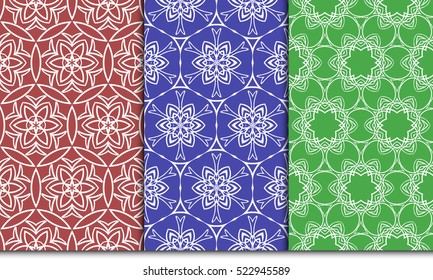 set of modern floral seamless pattern. geometric line and shape. vector illustration. red, green, blue color. for interior design, wallpaper, paper fill