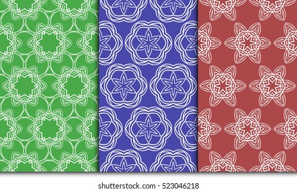 set of modern floral seamless pattern. geometric line and shape. vector illustration. red, green, blue color. for interior design, wallpaper, paper fill