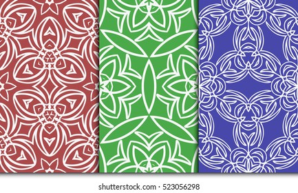 set of modern floral seamless pattern. geometric line and shape. vector illustration. red, green, blue color. for interior design, wallpaper, paper fill