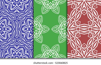 set of modern floral seamless pattern. geometric line and shape. vector illustration. red, green, blue color. for interior design, wallpaper, paper fill