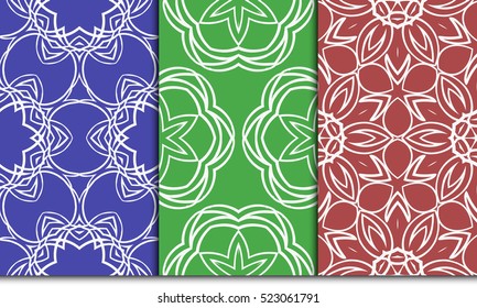set of modern floral seamless pattern. geometric line and shape. vector illustration. red, green, blue color. for interior design, wallpaper, paper fill