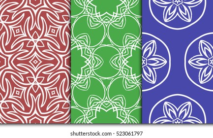 set of modern floral seamless pattern. geometric line and shape. vector illustration. red, green, blue color. for interior design, wallpaper, paper fill