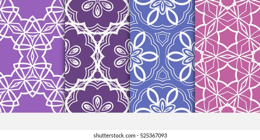 set of modern floral seamless pattern background. Luxury texture for wallpaper, invitation. Vector illustration. purple color.