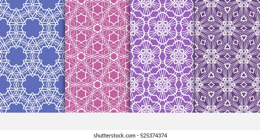 set of modern floral seamless pattern background. Luxury texture for wallpaper, invitation. Vector illustration. purple color.